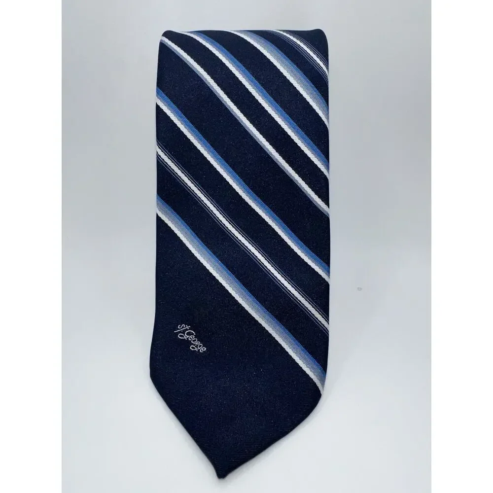Allyn St George Navy‎ Blue Striped Tie Men’s 53x3 Polyester Necktie